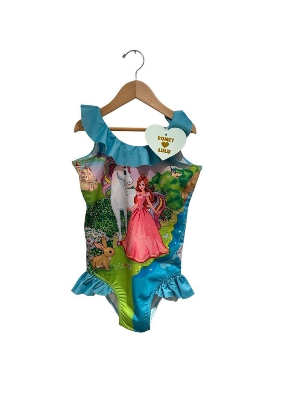 ROMEY LOVES LULU Swim One Piece - Blue w/ Princess and Unicorn Design - SIZE 12